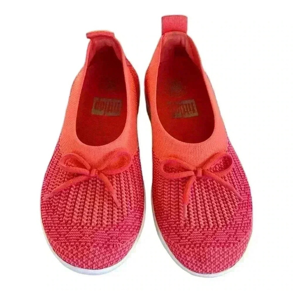 FitFlop Uberknit Women's Bow Flats, Coral/Fuchsia, Slip On Comfort Sneakers US 5 - Picture 2 of 8